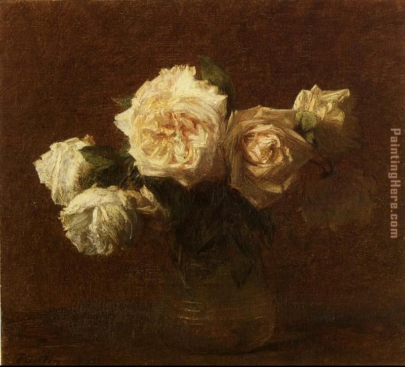 Yellow Pink Roses in a Glass Vase painting - Henri Fantin-Latour Yellow Pink Roses in a Glass Vase art painting